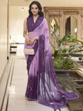 Wine mauve ombre marble saree with floral print and lace border