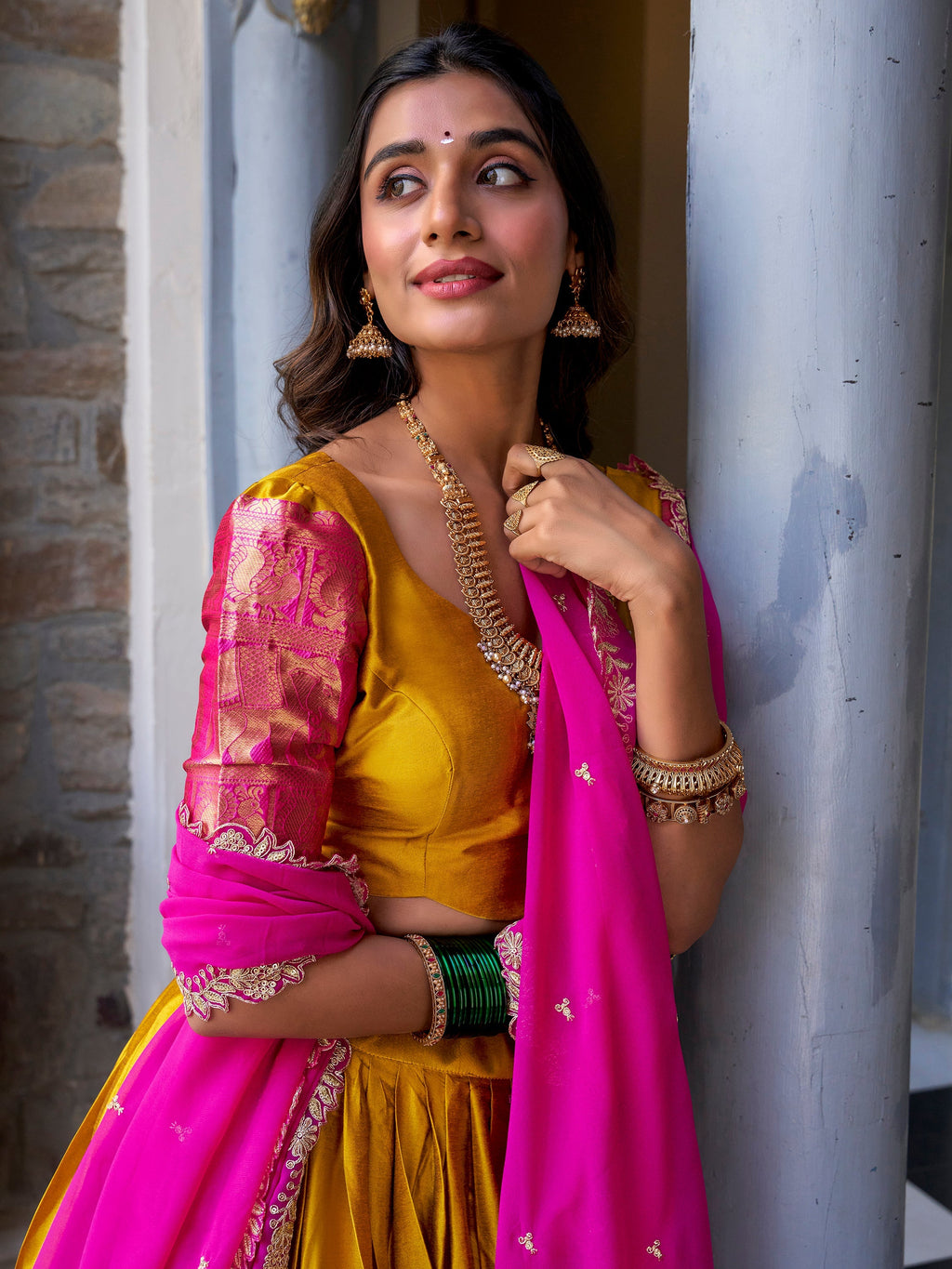 Yellow Narayan Pattu silk zari weaving lehenga choli with dupatta