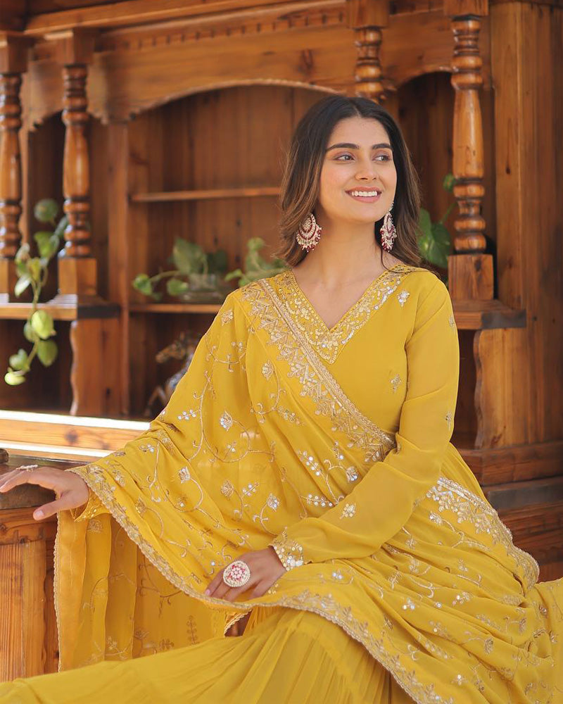 Kamakhya yellow georgette anarkali gown set