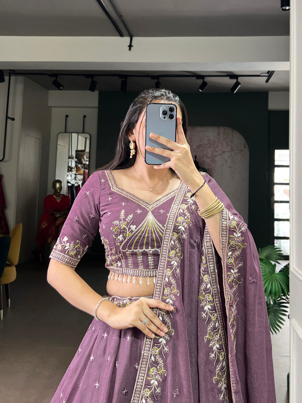 Zarakh lavender silk lehenga choli with sequins thread embroidery work