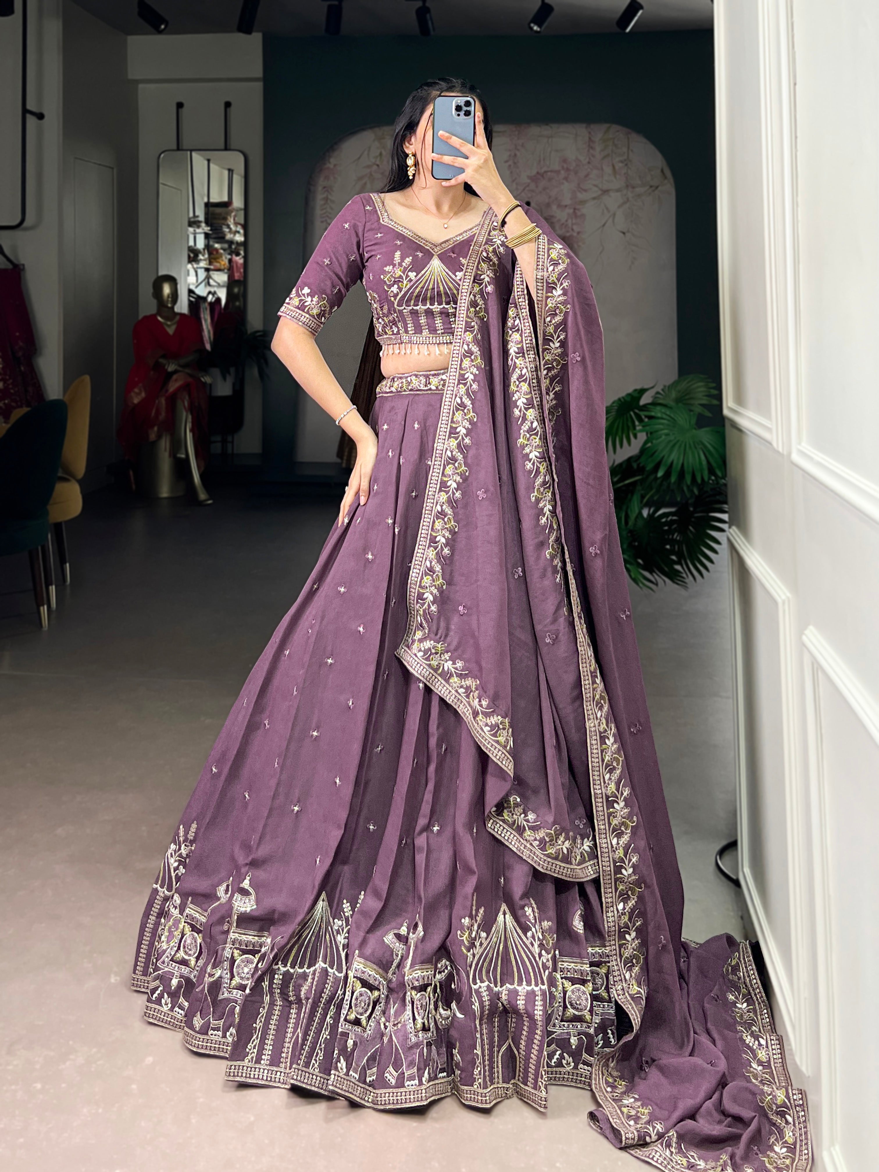 Zarakh lavender silk lehenga choli with sequins thread embroidery work