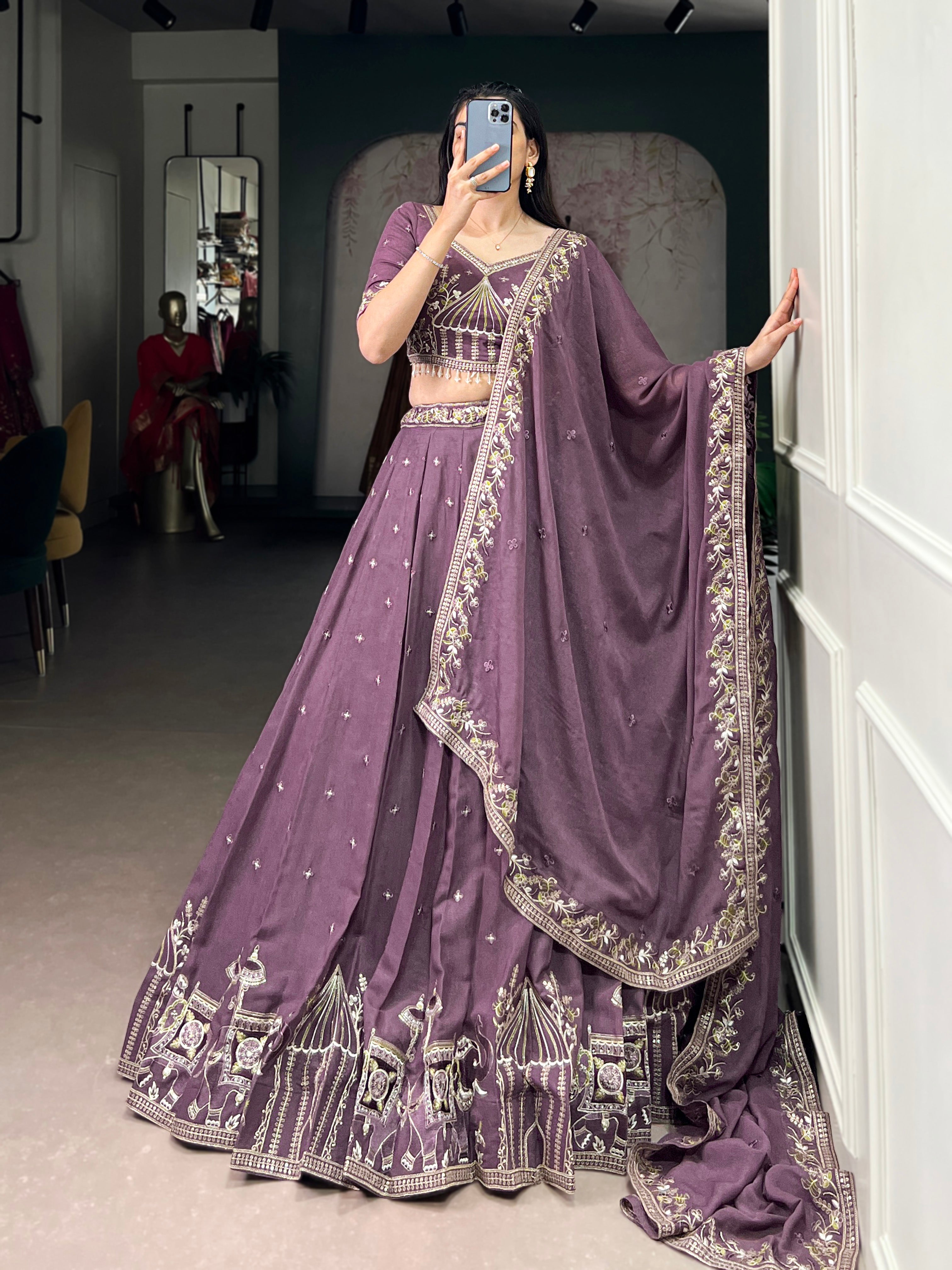 Zarakh lavender silk lehenga choli with sequins thread embroidery work