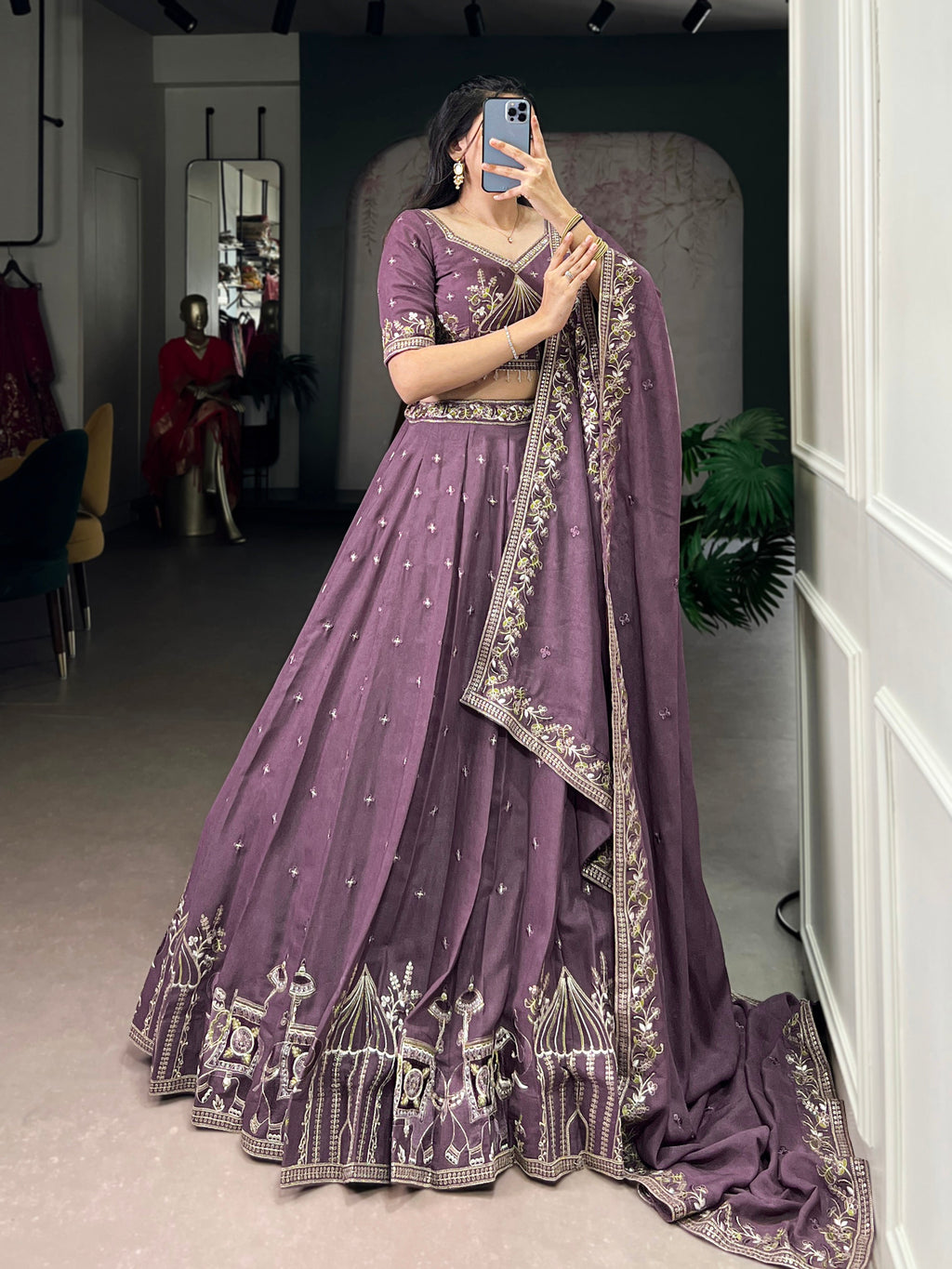Zarakh lavender silk lehenga choli with sequins thread embroidery work