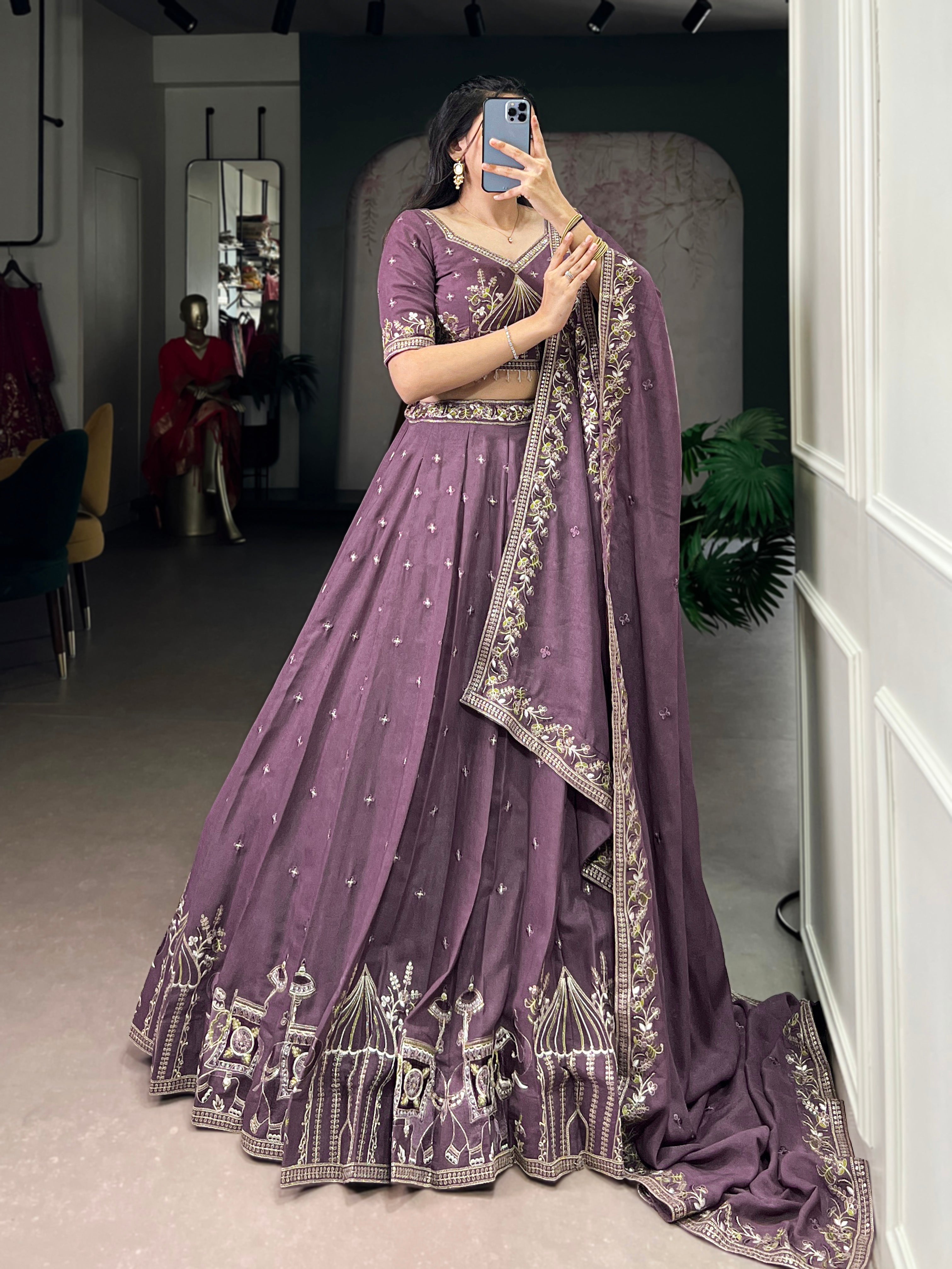Zarakh lavender silk lehenga choli with sequins thread embroidery work