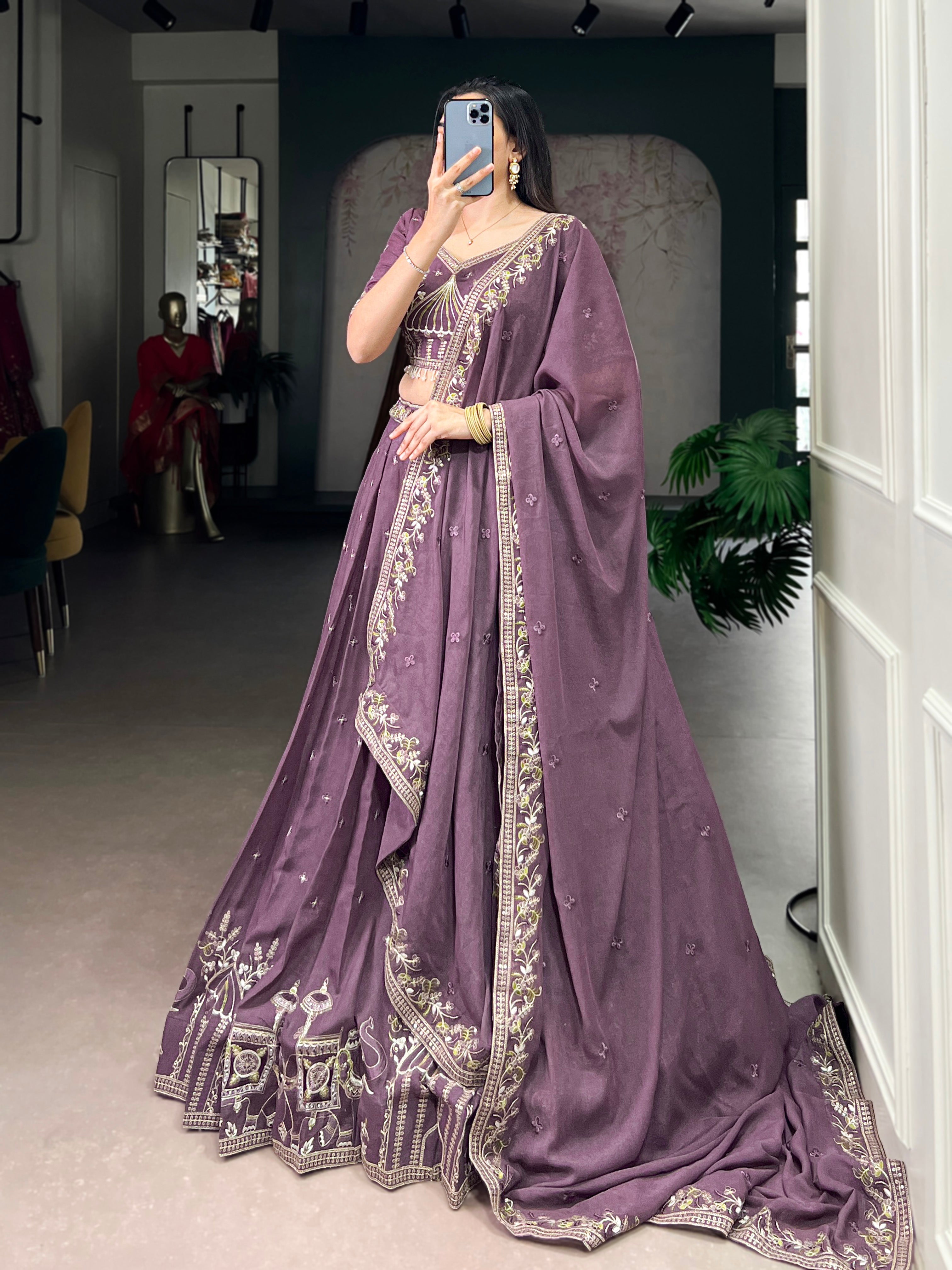 Zarakh lavender silk lehenga choli with sequins thread embroidery work