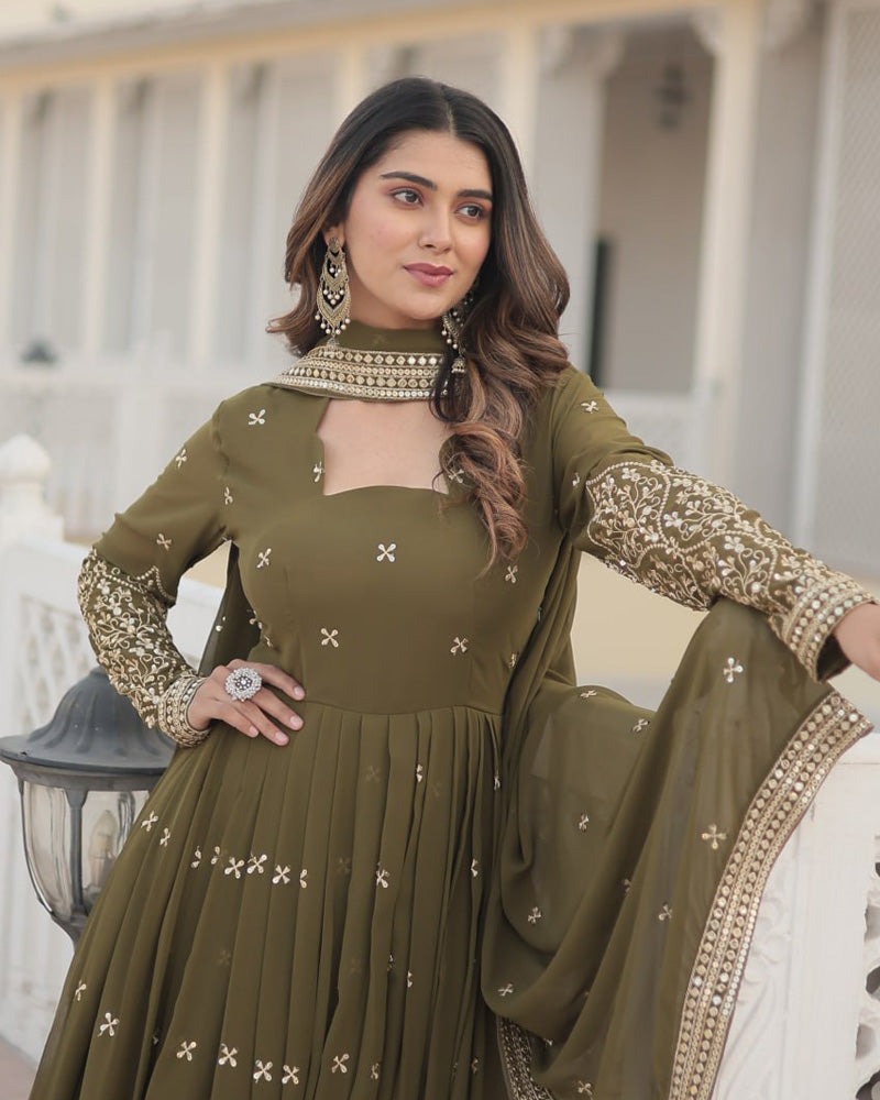 Kaumari mehendi green georgette anarkali gown set