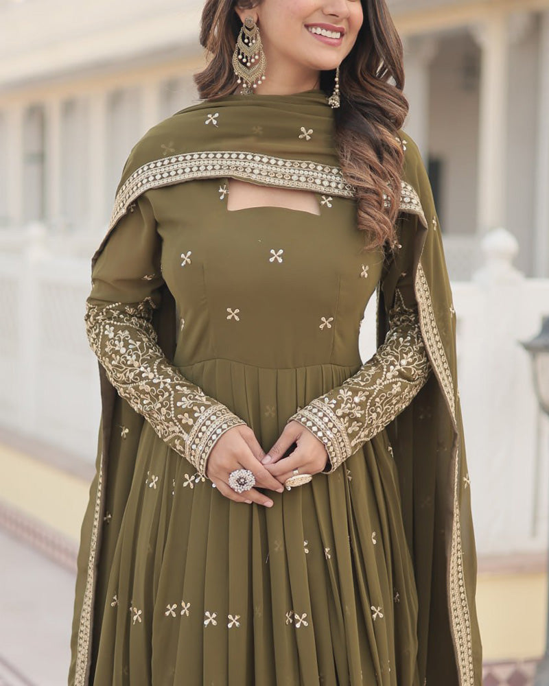 Kaumari mehendi green georgette anarkali gown set