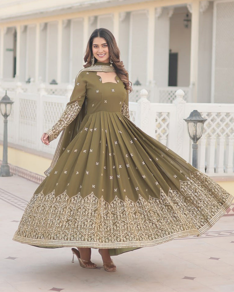 Kaumari mehendi green georgette anarkali gown set