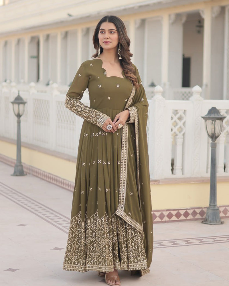 Kaumari mehendi green georgette anarkali gown set