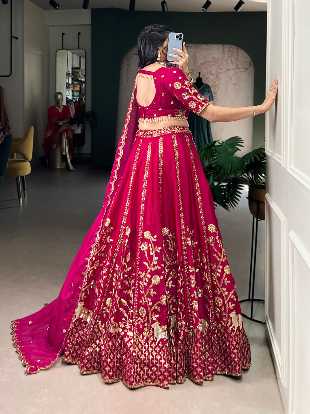 Aarika rani pink natural silk lehenga choli with sequins and thread embroidery work