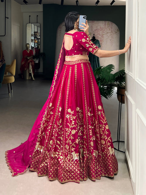 Aarika rani pink natural silk lehenga choli with sequins and thread embroidery work
