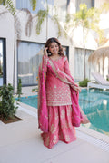 Aaryaa pink Fendi crush kurti sharara set with zari sequins embroidery