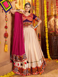 Beige traditional rayon lehenga choli with mirror detailing