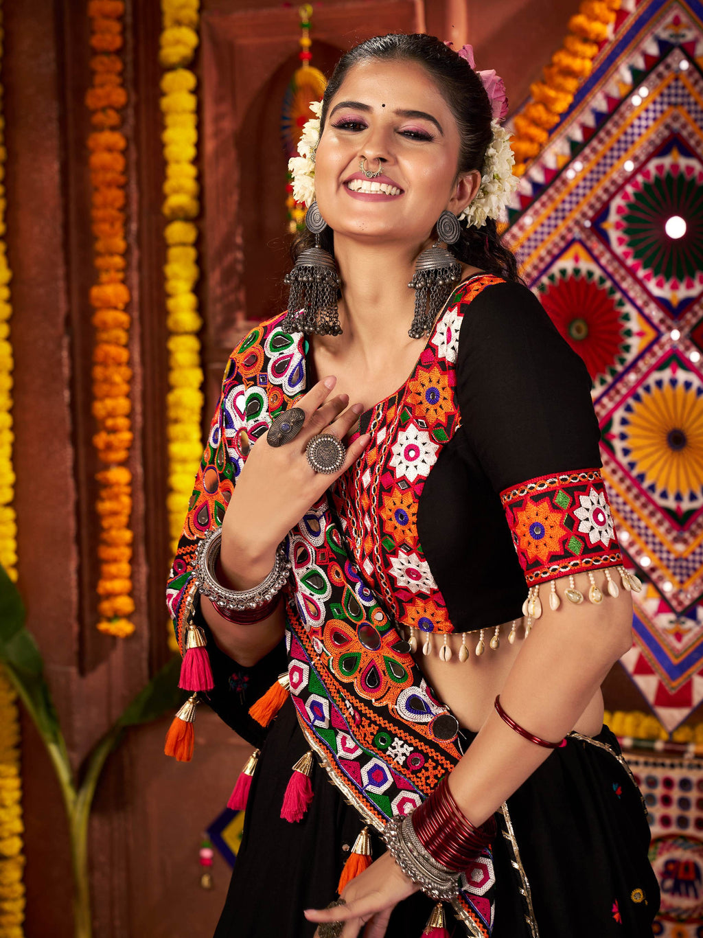 Black festive wear cotton lehenga choli with dupatta