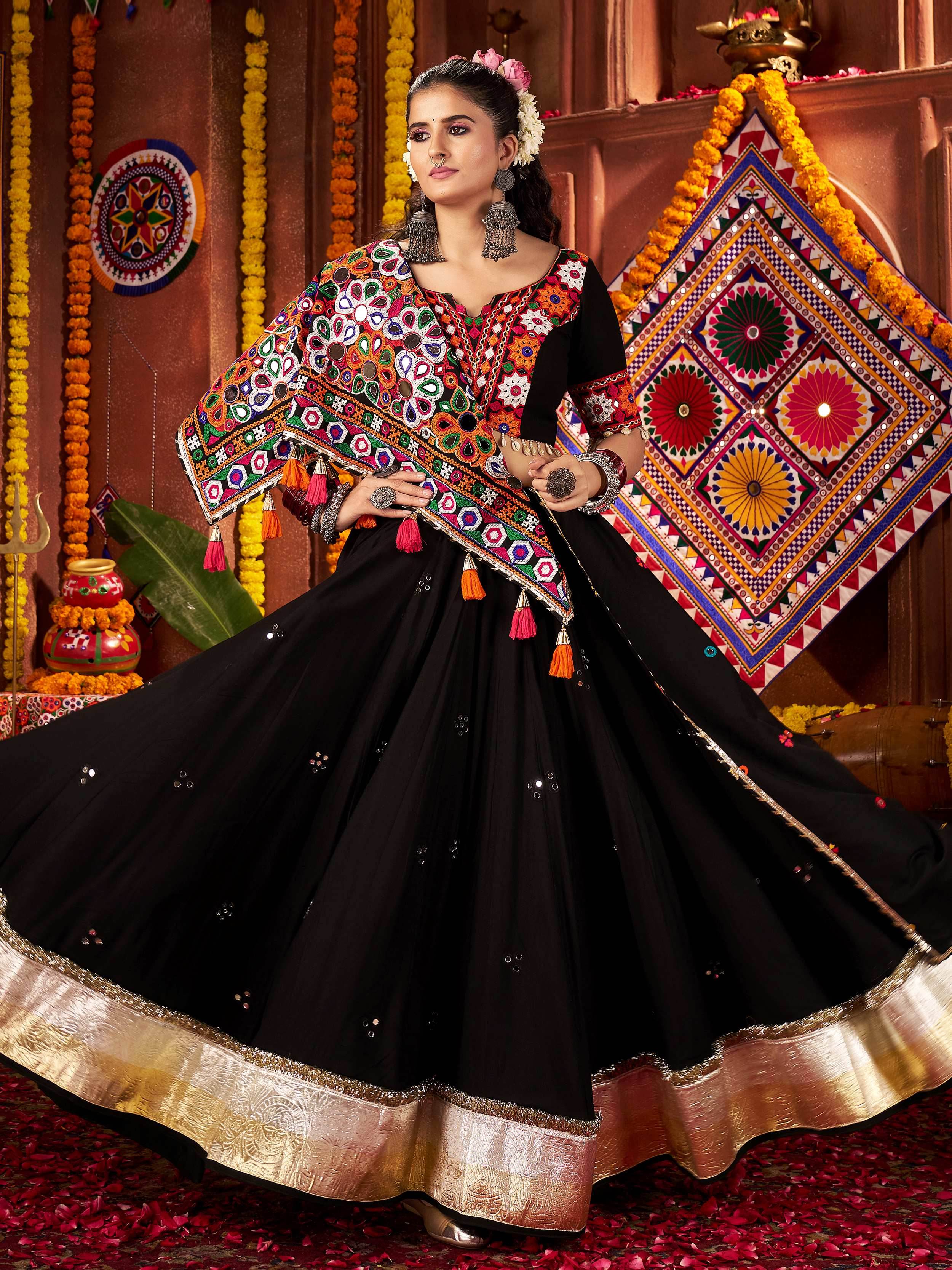 Black festive wear cotton lehenga choli with dupatta