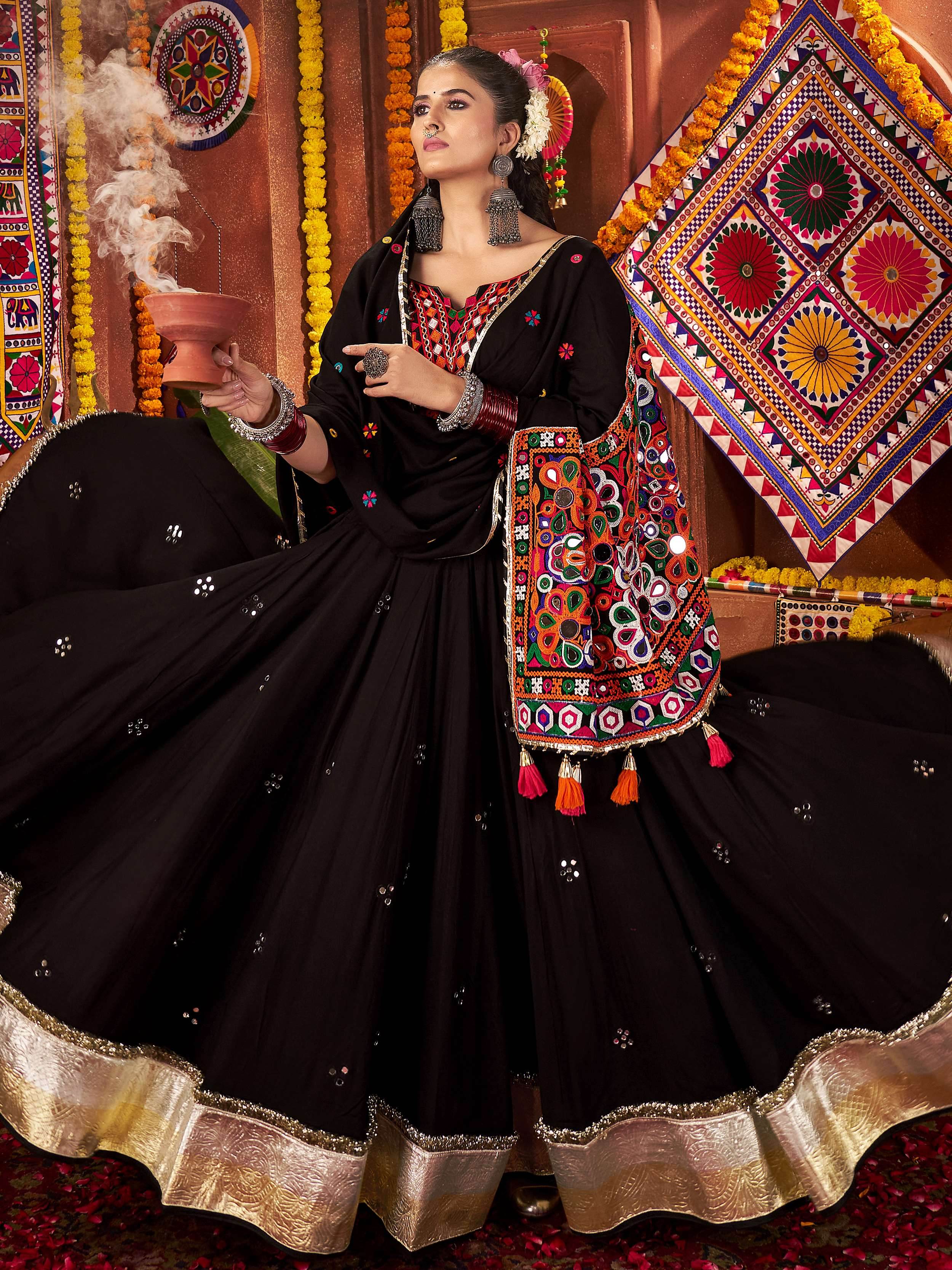 Black festive wear cotton lehenga choli with dupatta