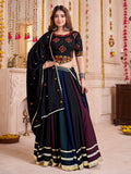 Black cotton thread embroidered lehenga choli with dupatta