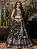 Black Dola silk jacquard embroidered lehenga choli with dupatta