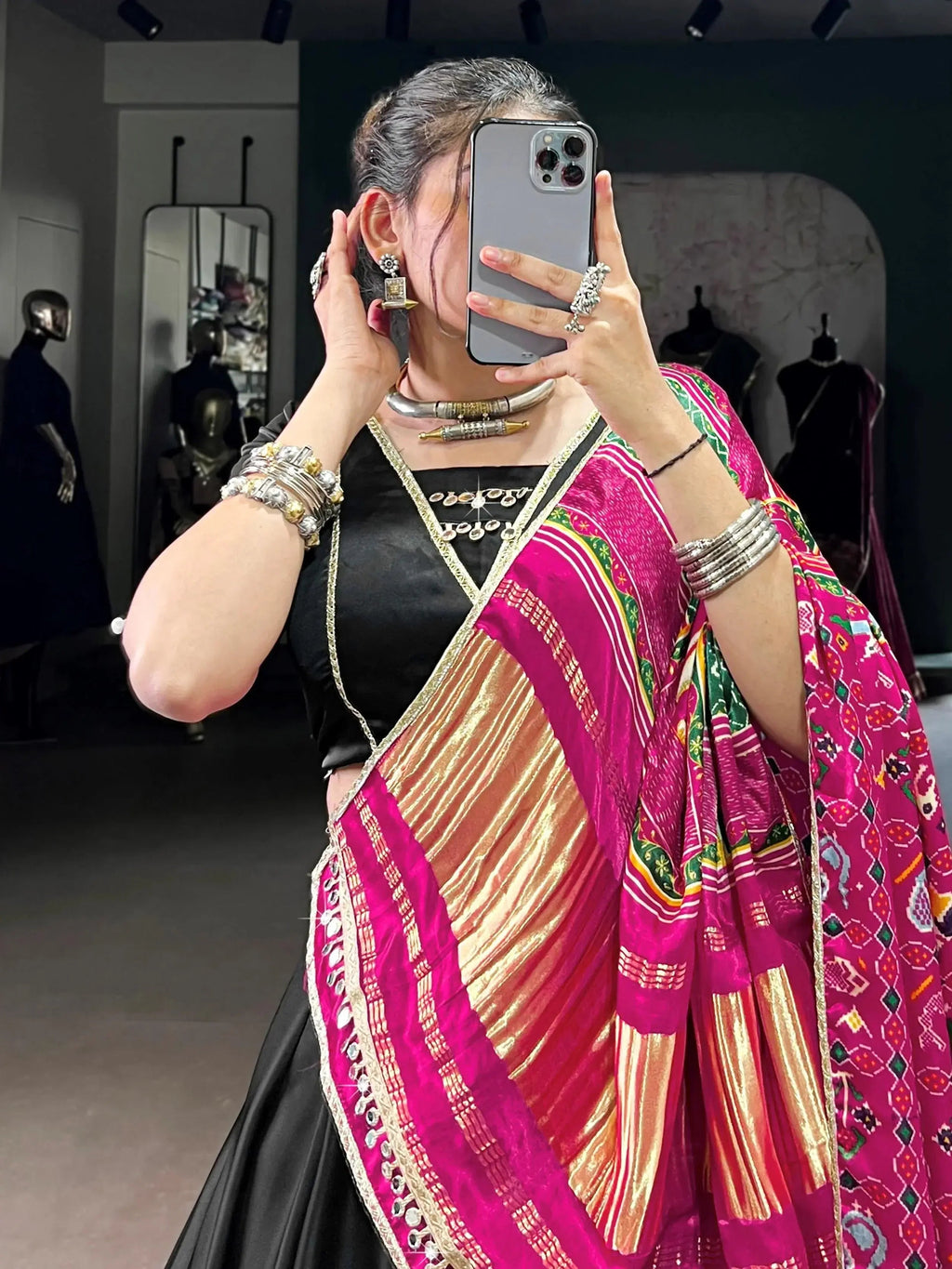 Black georgette silk lace work lehenga choli with dupatta