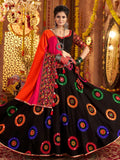 Black viscose cotton mirror thread embroidery Navratri lehenga choli
