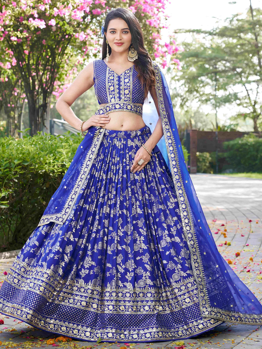 Blue Dola silk jacquard embroidered lehenga choli with dupatta