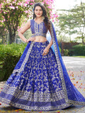 Blue Dola silk jacquard embroidered lehenga choli with dupatta