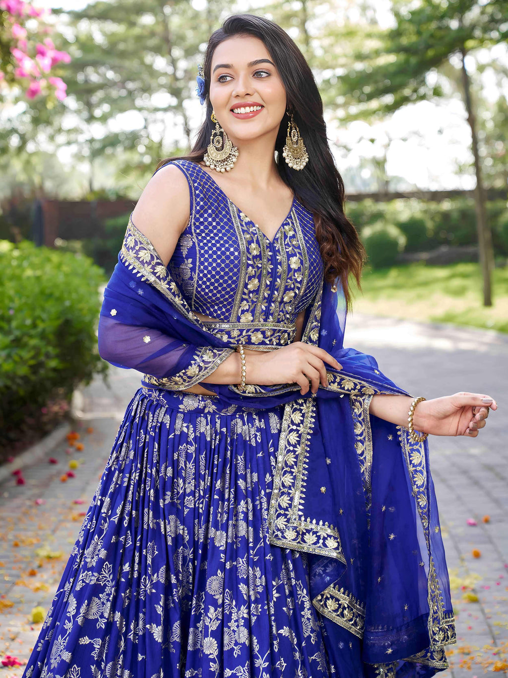 Blue Dola silk jacquard embroidered lehenga choli with dupatta