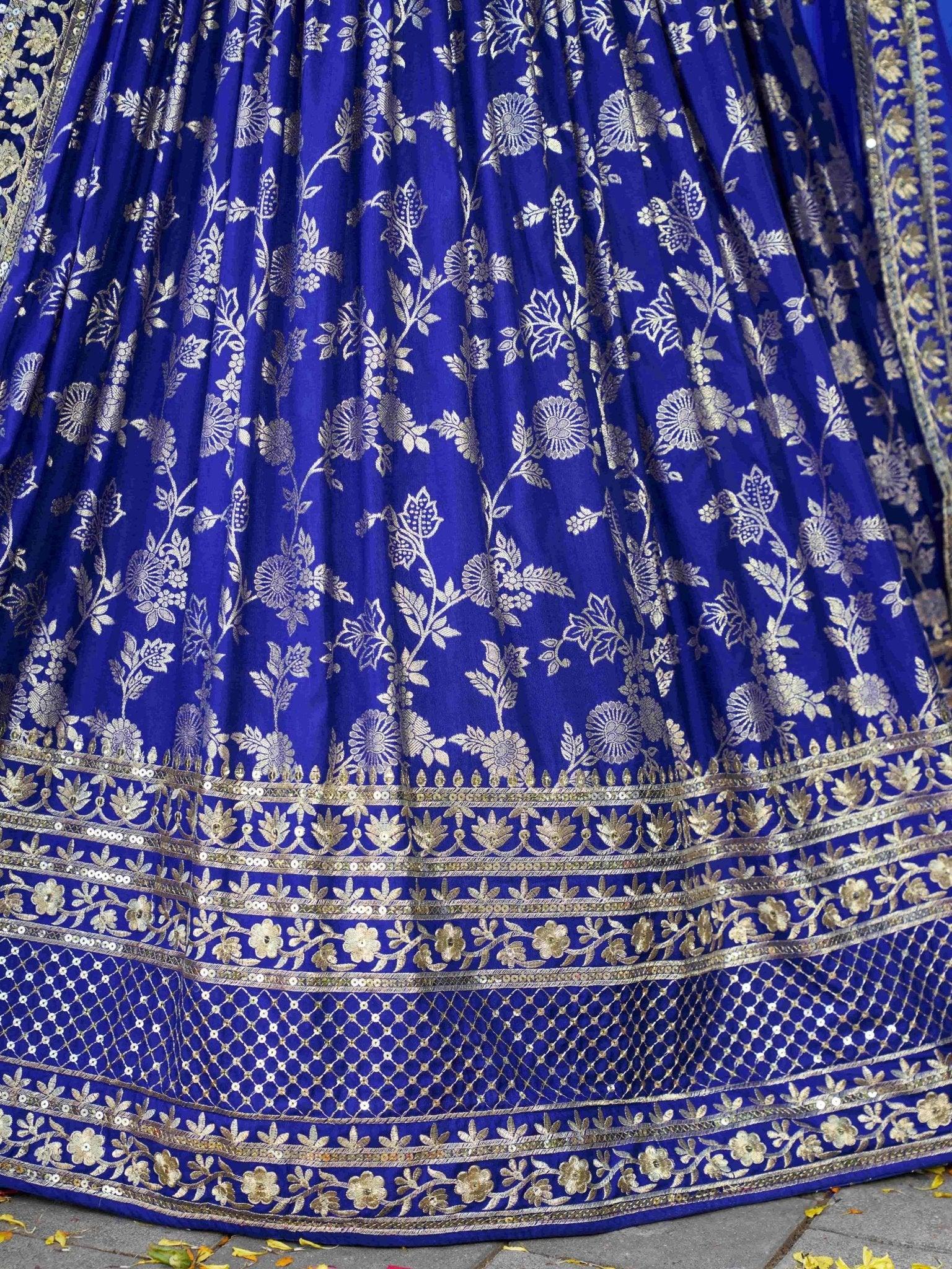 Blue Dola silk jacquard embroidered lehenga choli with dupatta