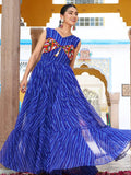 Blue georgette Bandhani print real mirror Gamthi work gown