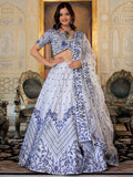 Blue satin thread and sequins embroidery lehenga choli with dupatta