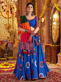 Blue viscose cotton mirror thread embroidery Navratri lehenga choli