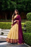 Brown Kanchipuram silk zari weaving half saree lehenga choli