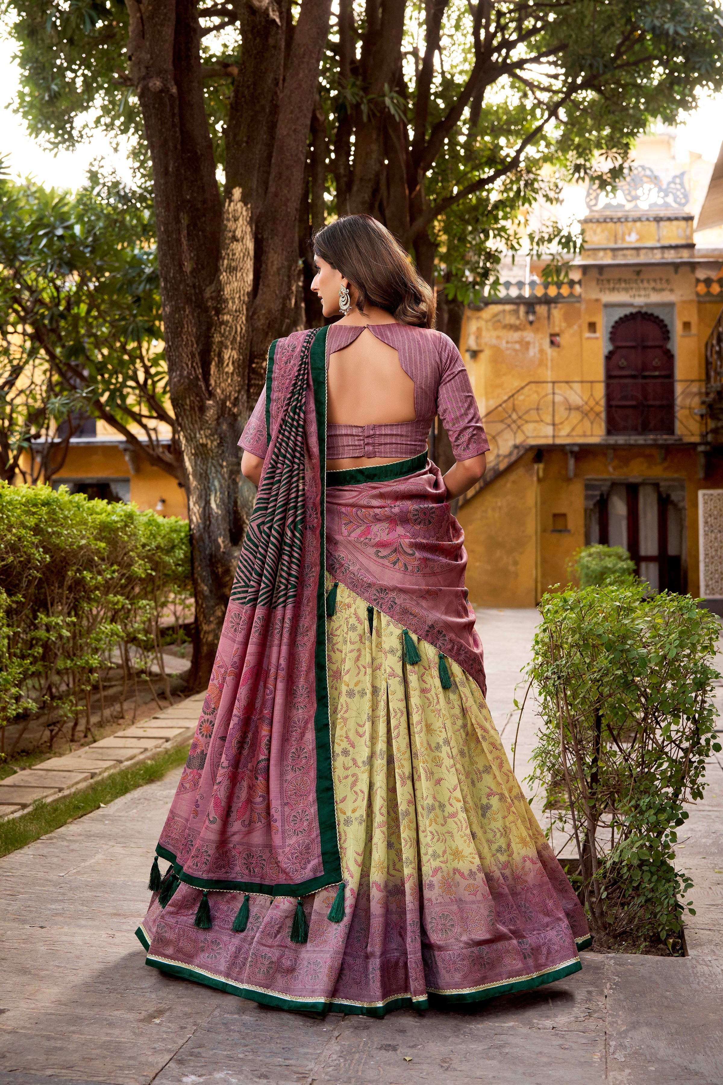 Chitra Dusty Mauve Color Vichitra Silk Printed Lehenga Choli With Dupatta