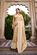 Cream gold tissue zari weaving saree with blouse
