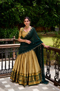 Cream poly cotton zari weaving half saree lehenga choli