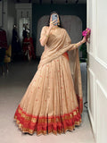 Cream pure Chanderi zari weaving half saree lehenga choli