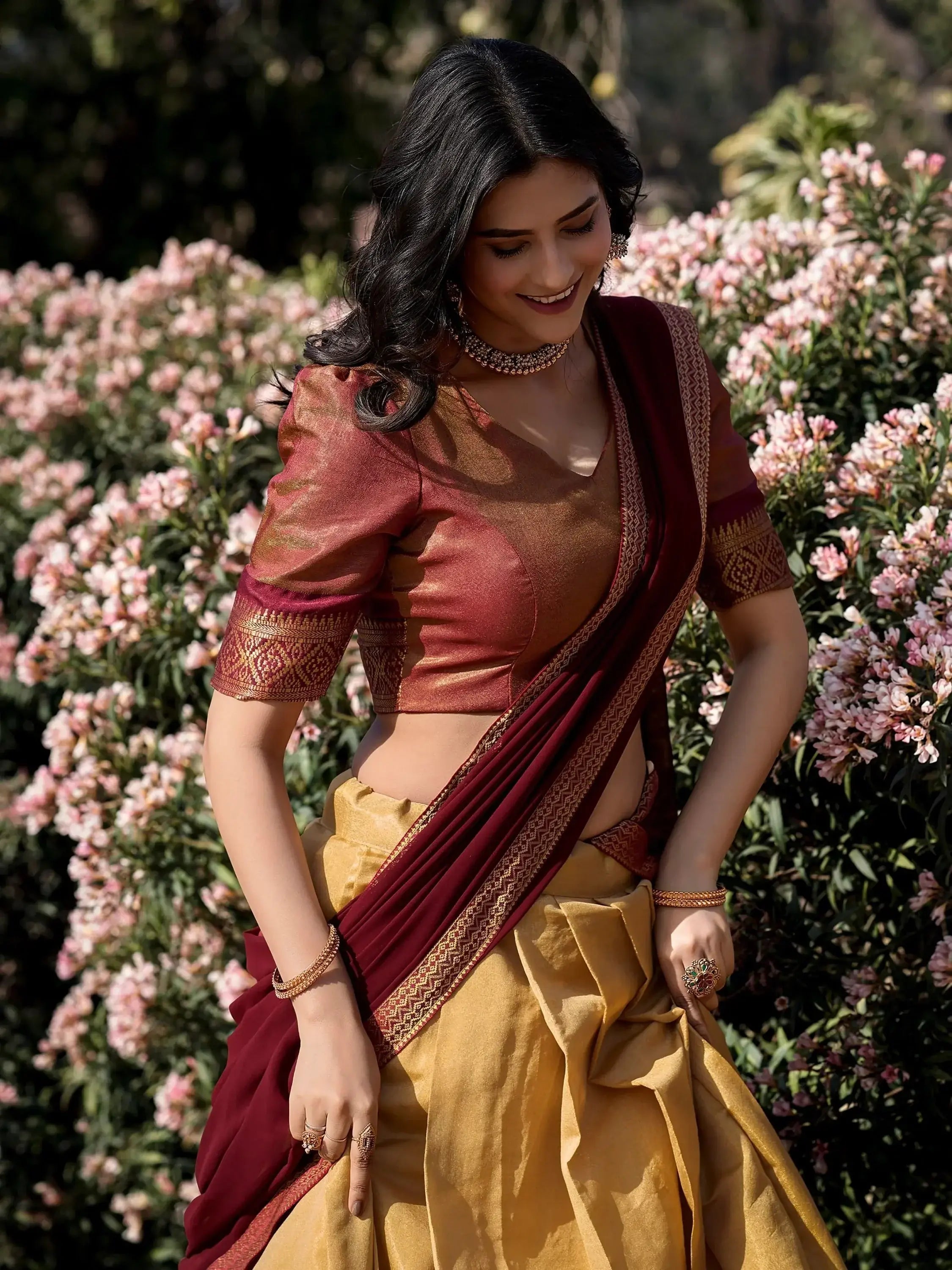 Cream Kanchipuram silk zari weaving work traditional lehenga choli