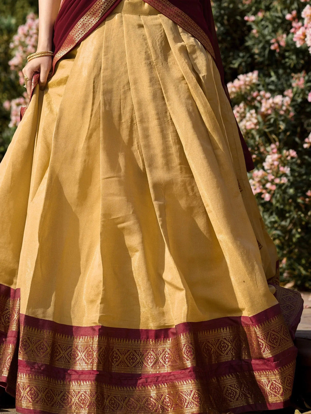 Cream Kanchipuram silk zari weaving work traditional lehenga choli