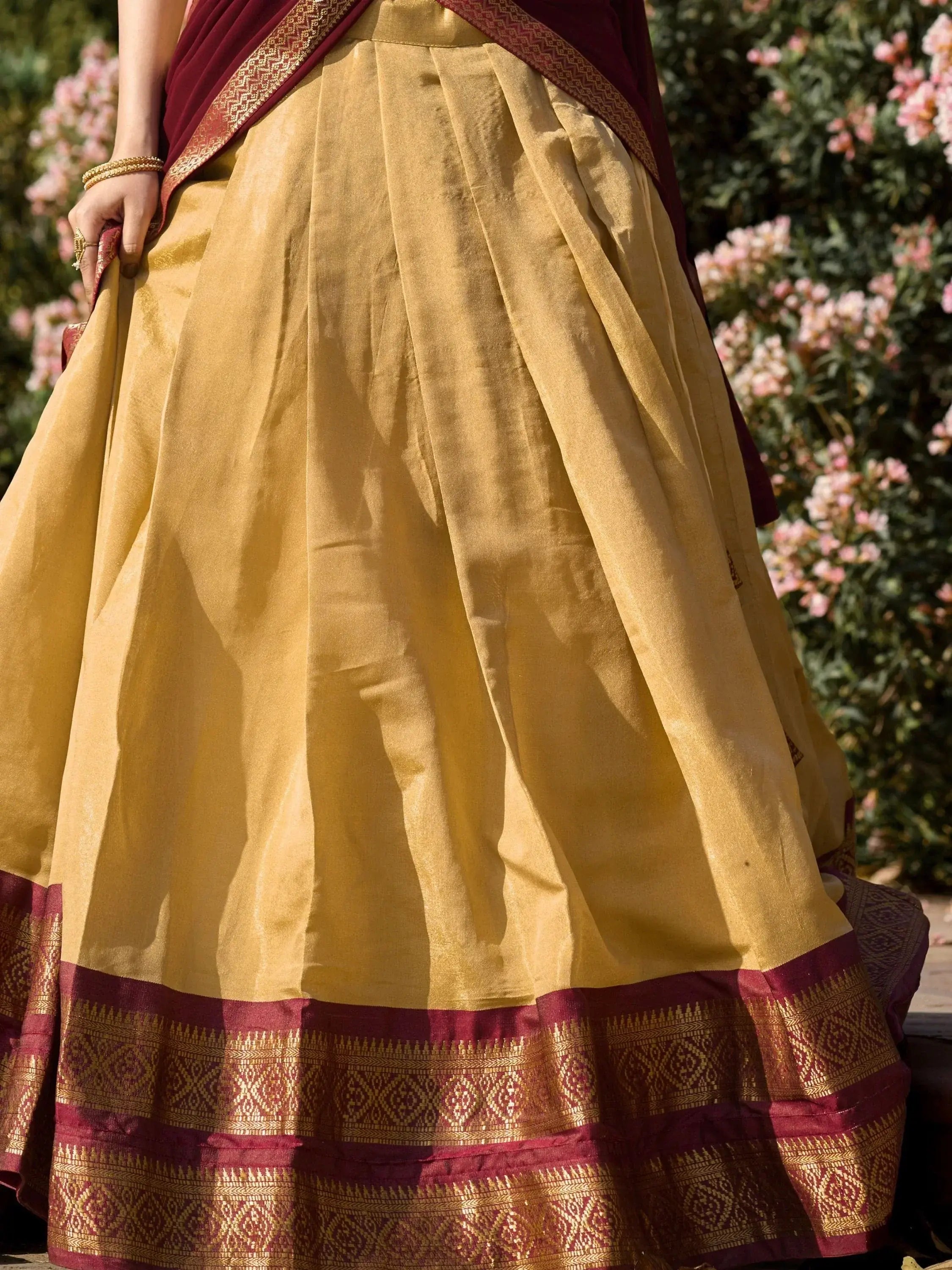 Cream Kanchipuram silk zari weaving work traditional lehenga choli