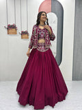 Devanshi magenta vichitra silk crop top lehenga choli with jacket