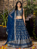 Dove blue Dola silk jacquard embroidered lehenga choli with dupatta