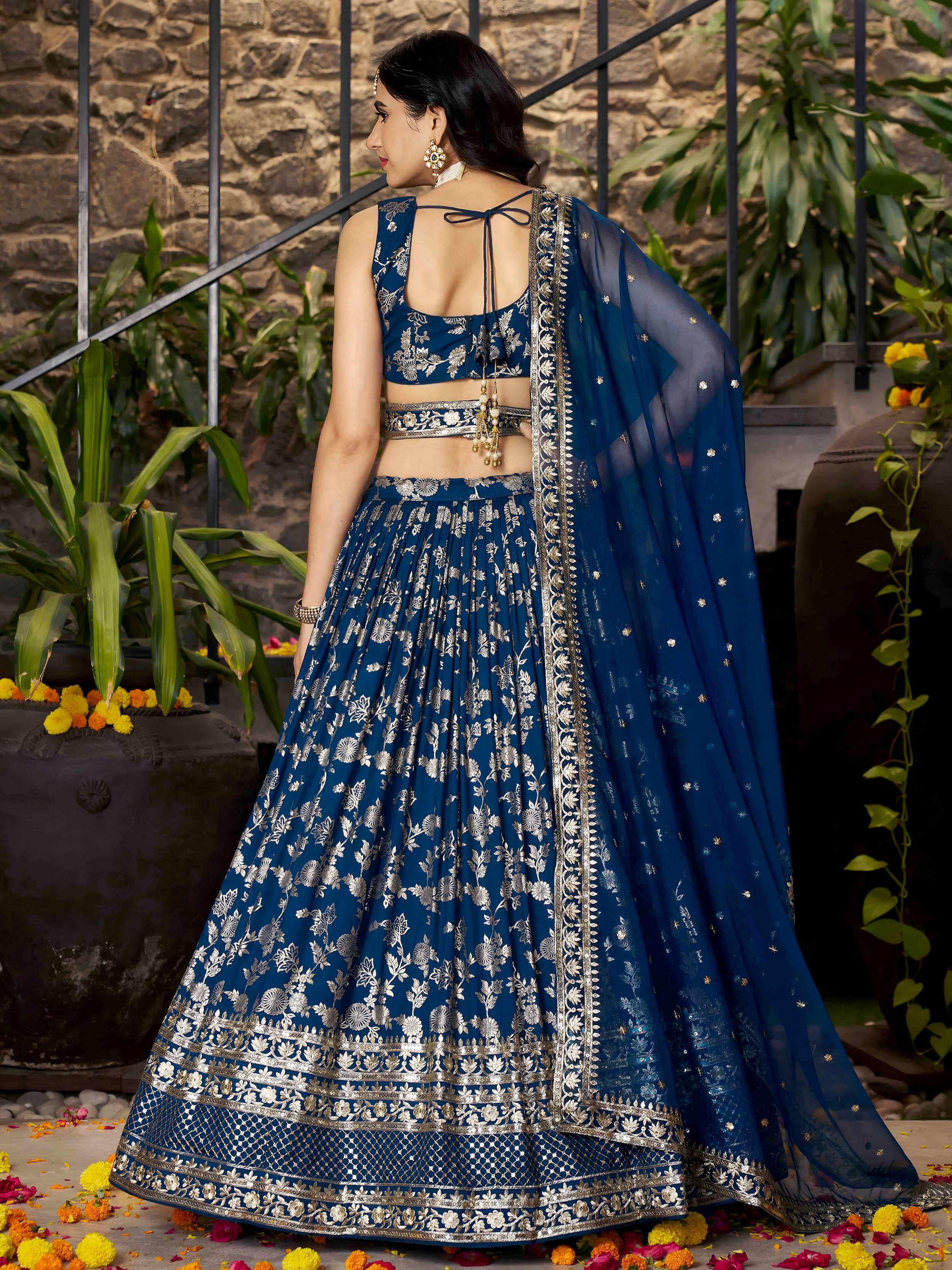 Dove blue Dola silk jacquard embroidered lehenga choli with dupatta