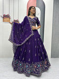 Dviti deep purple vichitra silk embroidery work lehenga choli set
