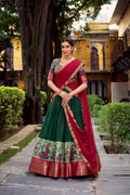 Avni green Aastha silk printed zari weaving half saree lehenga