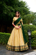 Green Kanchipuram silk zari weaving half saree lehenga choli