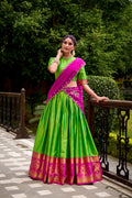 Green poly cotton zari weaving half saree lehenga choli