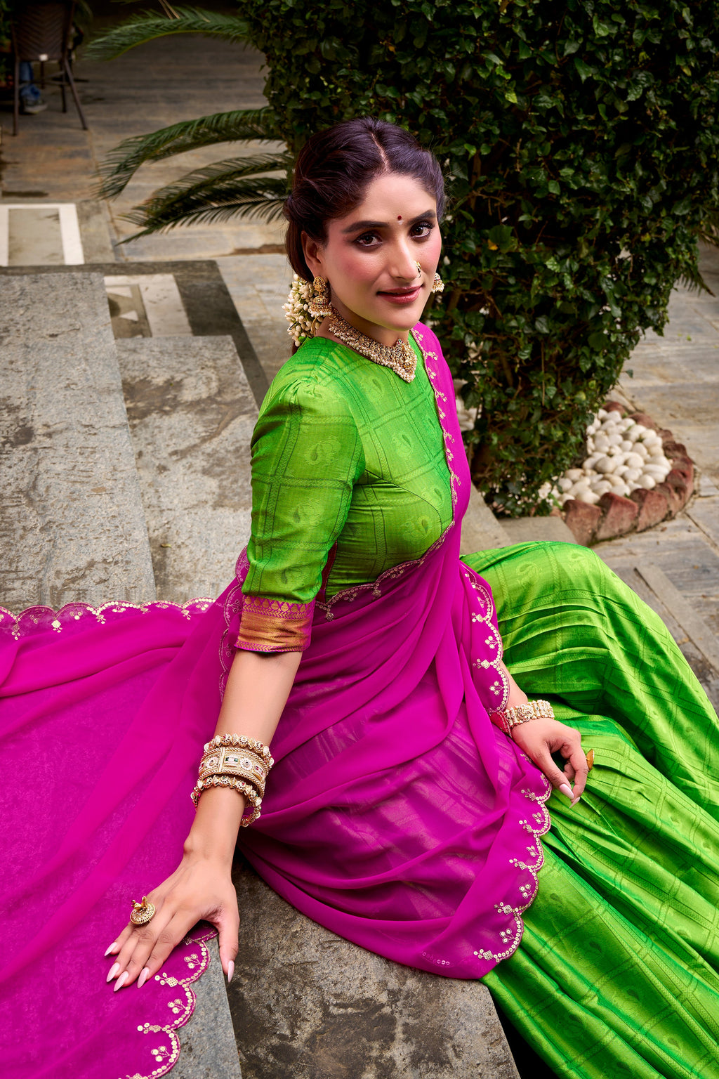 Green poly cotton zari weaving half saree lehenga choli