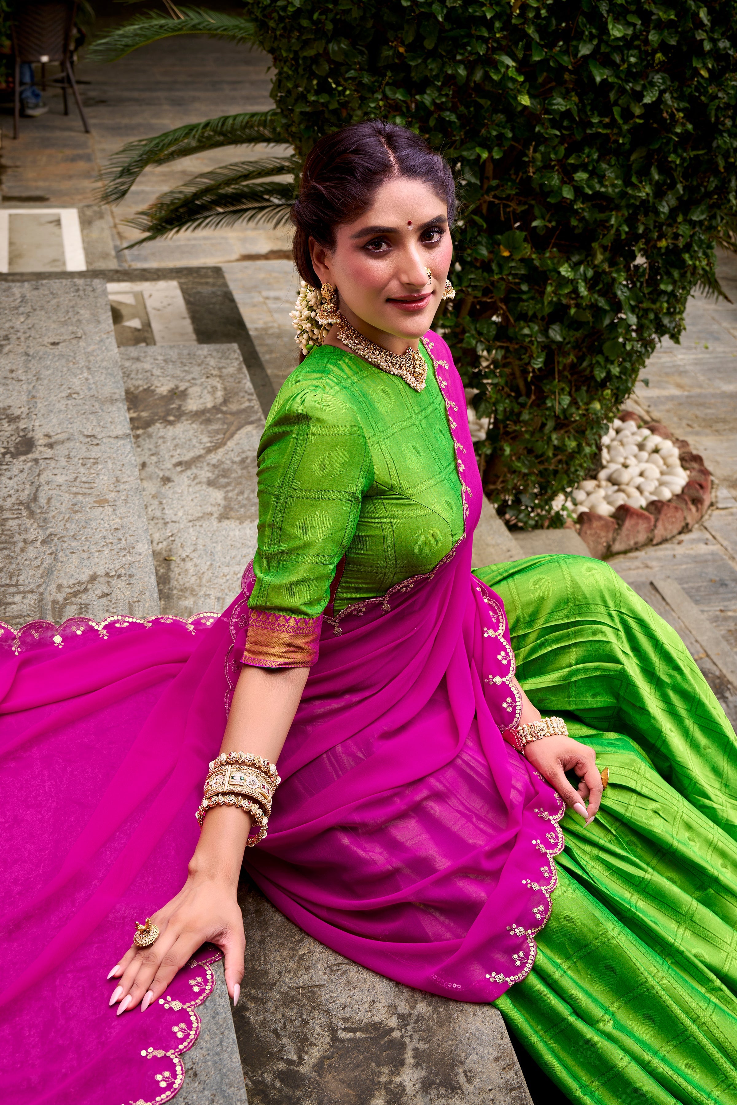 Green poly cotton zari weaving half saree lehenga choli