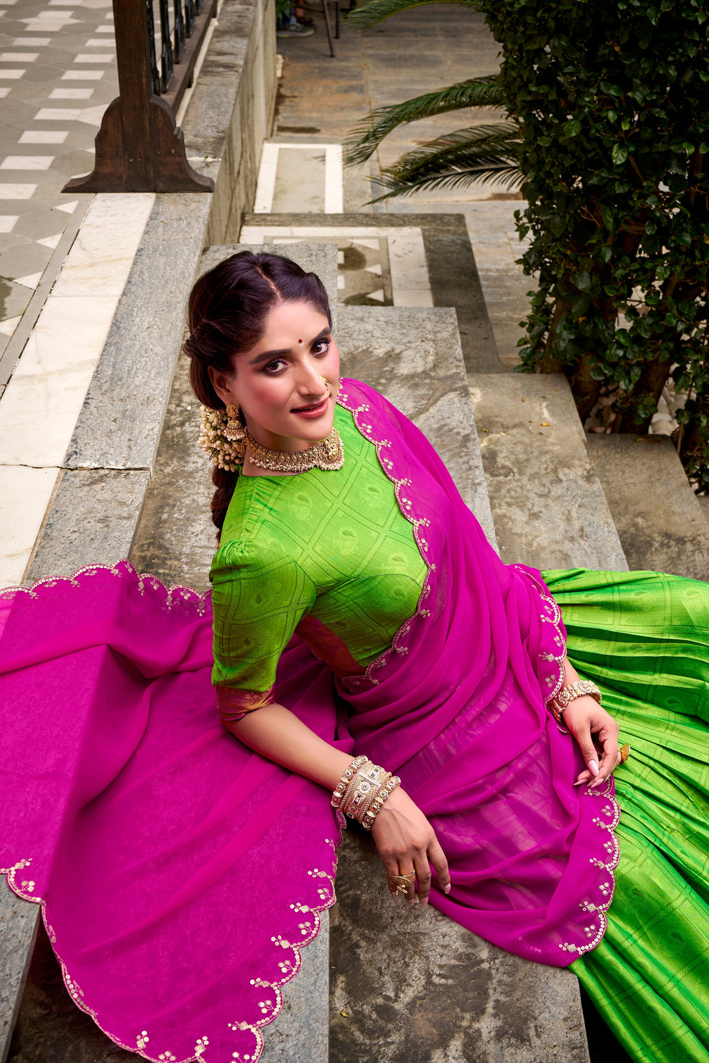 Green poly cotton zari weaving half saree lehenga choli