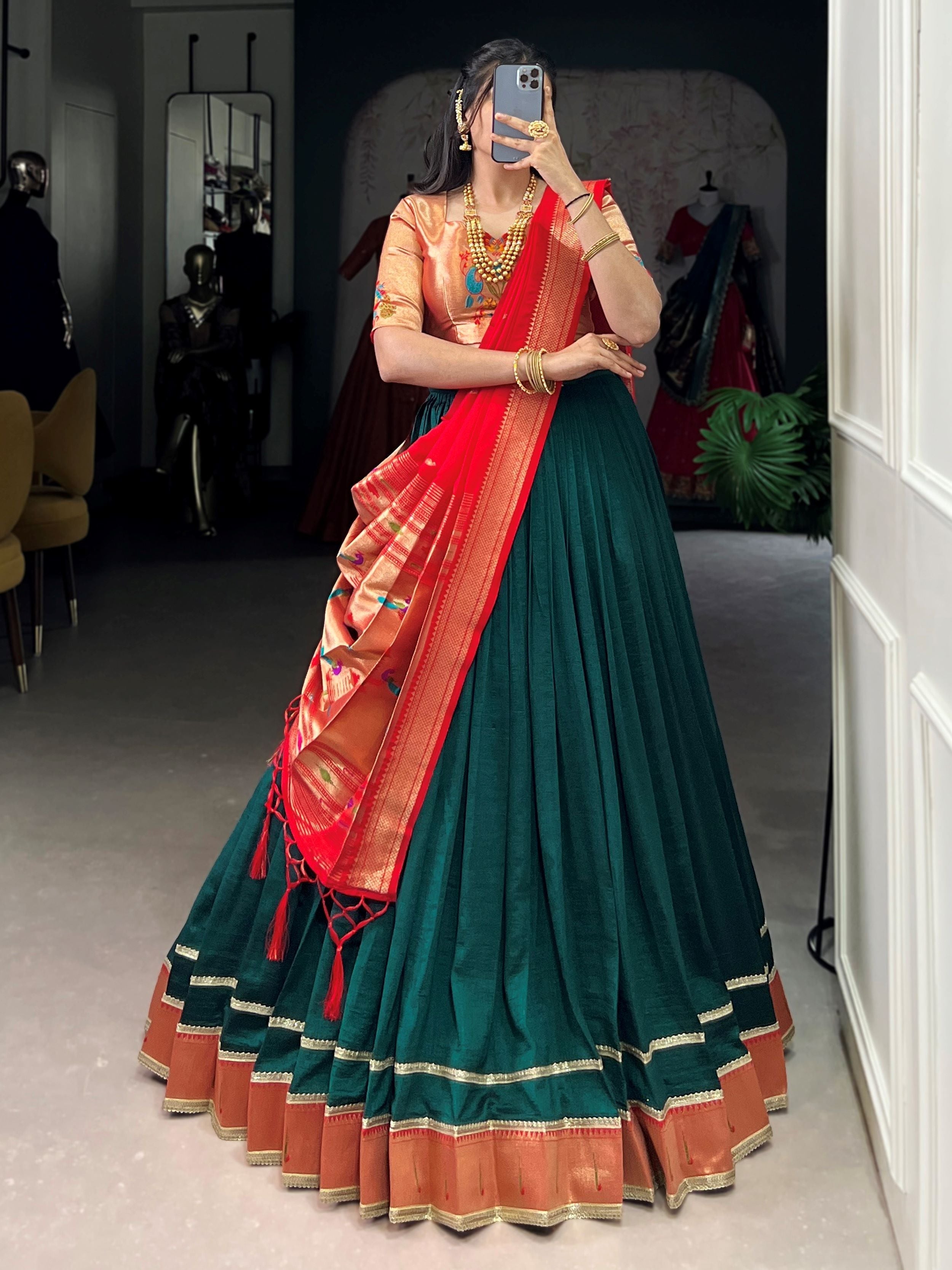 Green Paithani Vichitra silk zari weaving lehenga choli with dupatta
